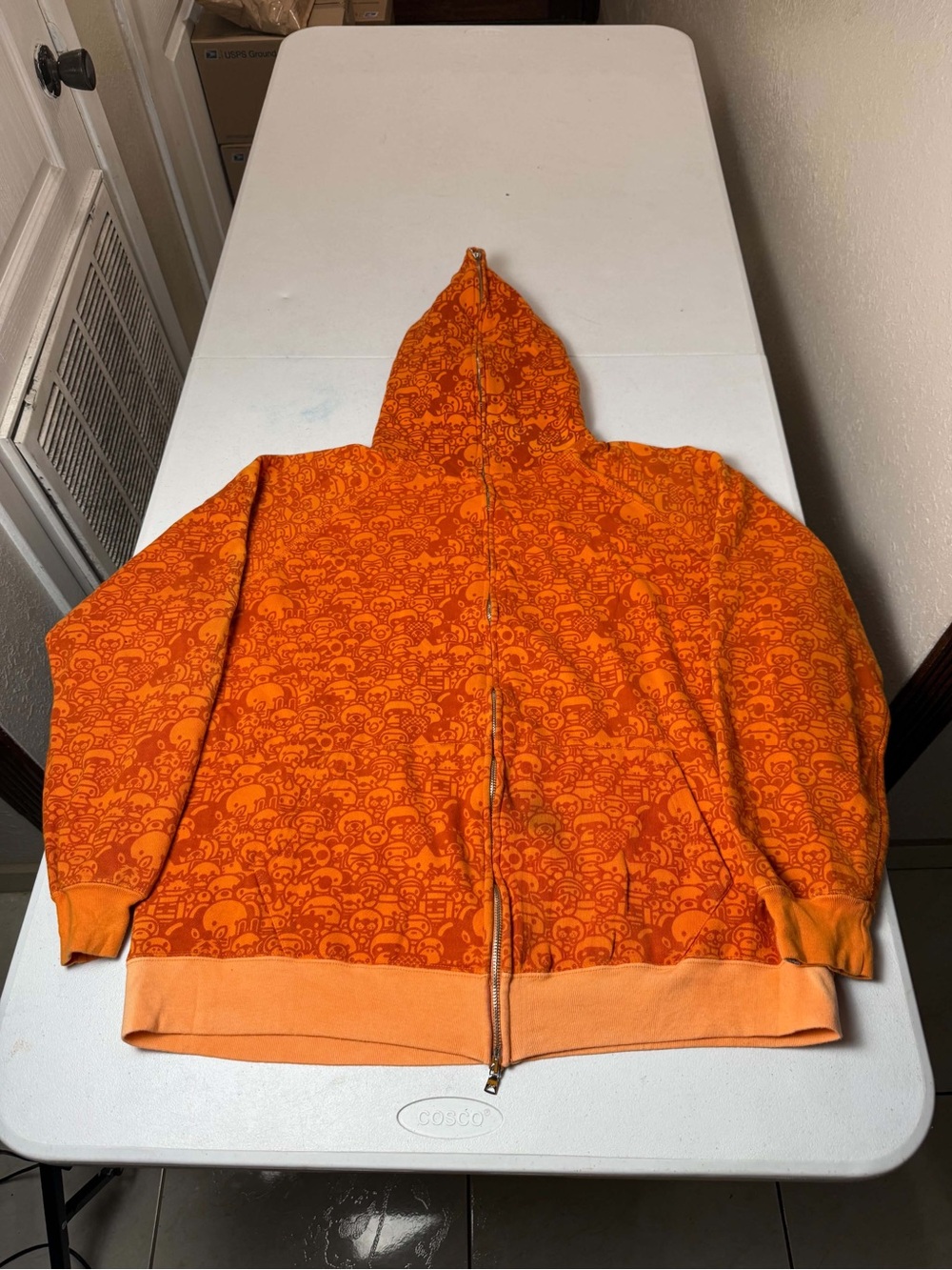 A BATHING APE BAPE BABY MILO & FRIENDS ORANGE FULL ZIP HOODIE Sz XL
